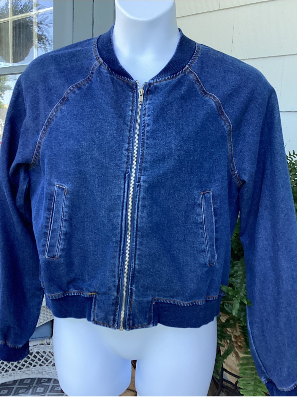Women’s No Comment Denim Bomber Jacket with Front Zip